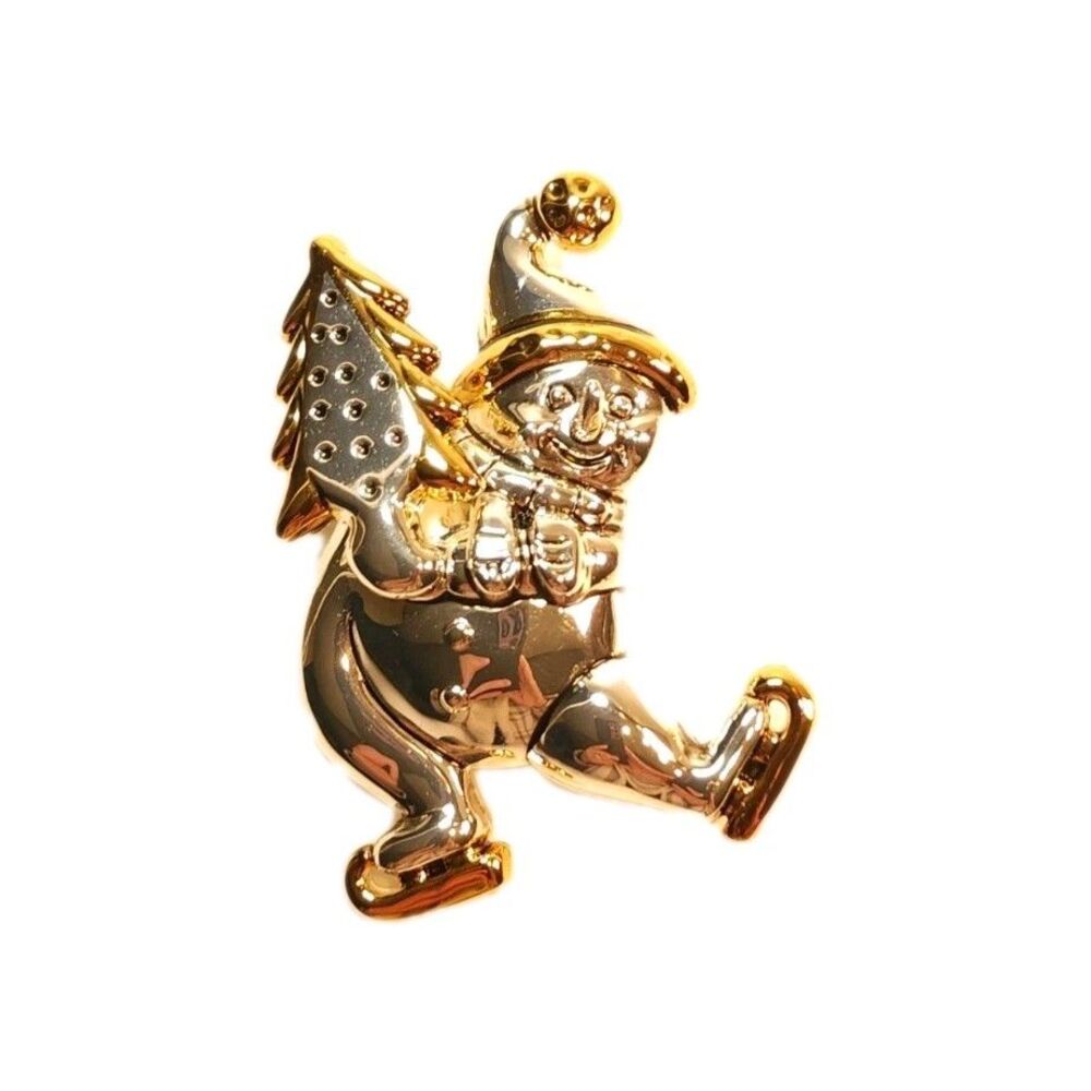 BEST Brand Snowman Tree Skates Two Tone Brooch Pendant Winter Christmas Holiday